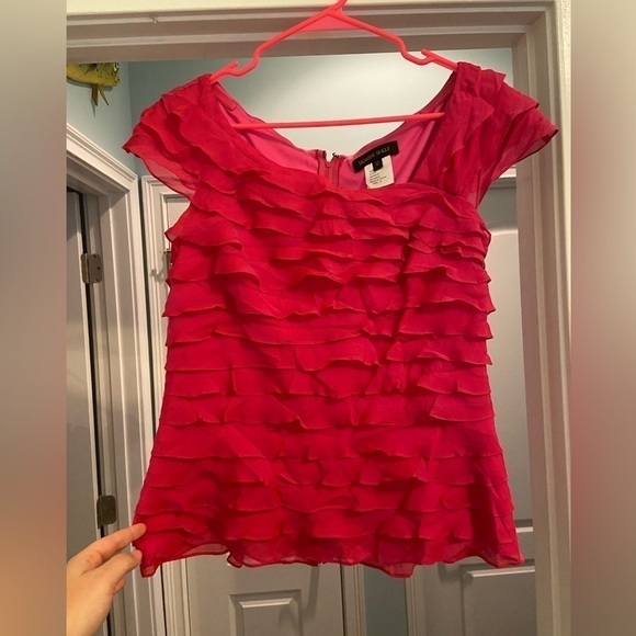 Tadashi Shoji Tops - Tadashi Shoji Vintage 100% Silk Pink Ruffle Blouse